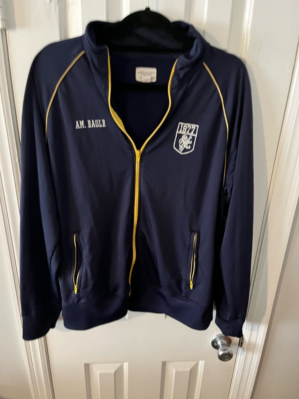 American Eagle Outfitters Navy Hoodie with Yellow Drawstring